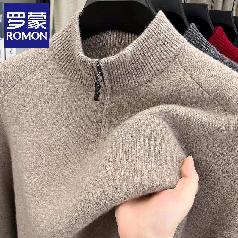 ROMON Men's Half-Zip Thickened 100% Merino Wool Sweater