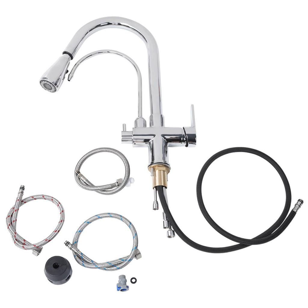 G1Celsius2 Modern 3 In 1 Filter Purifier Kitchen Faucet Double Handle PullOut Sink Hot Cold Water Tap(Electroplated )