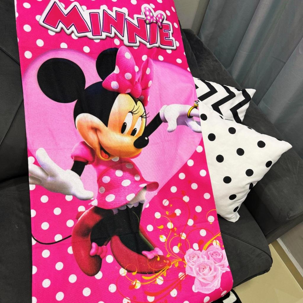 1pc Minnie Mouse Beach Towel - Polyester 2D Print Pink Polka Dot Design, Quick-Dry & Lightweight for Swimming, Camping &
