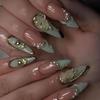 24Pcs Long French Flame False Nails Dark Star Moon Almond Stiletto Ballerina False Nails Press on Nails Fake Nails DIY Manicure