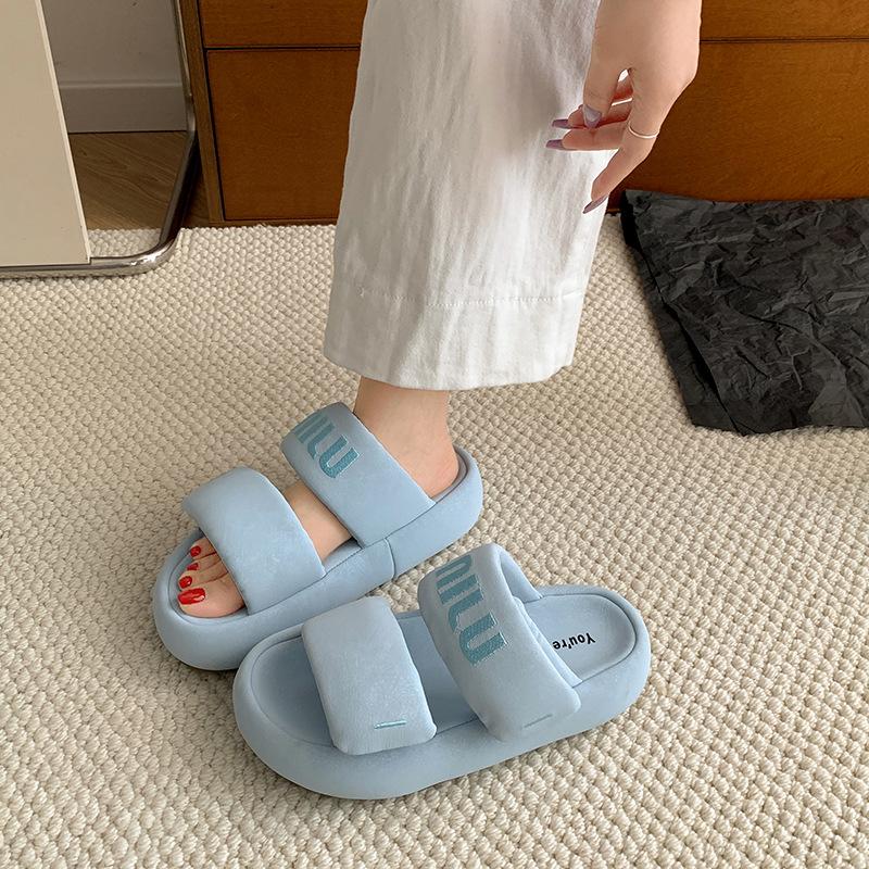 Fresh blue summer anti-skid thick-soled slippers for women's summer wear 2025 new soft-soled cool slippers