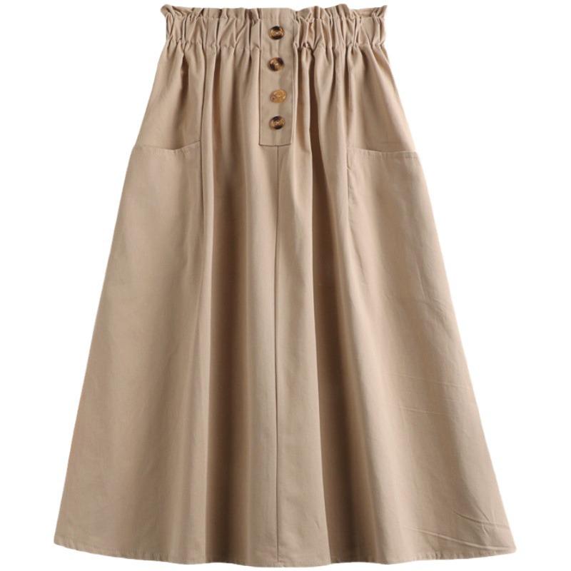 Spring/Summer 2025 Elegant Elastic Waist A-Line Button Skirt for Women