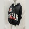 European and American Personalized Printed Stripe Retro Street Trendy Zipper Long Sleeve Hoodie