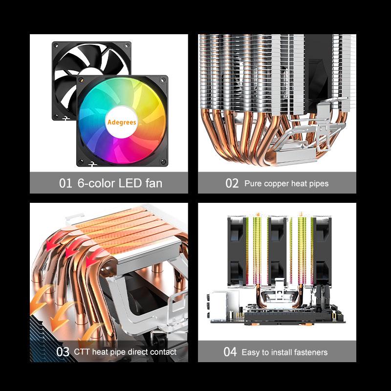 X99 RGB CPU Air Cooler 6 Heatpipes 4PIN PWM PC Processor Radiator For Intel LGA 1151 1156 1200 1700 2011 X79 AMD AM2 AM3 AM4 AM5