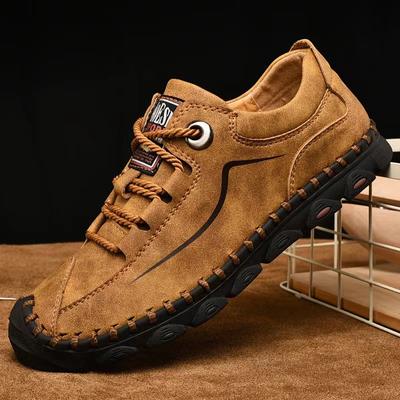 Wiosenne Męskie Buty Casualowe w Dużych Rozmiarach Niskie Sznurowane Skórzane Na Płaskiej Podeszwie Outdoorowe Ręcznie Robione Skórzane Buty Szyte