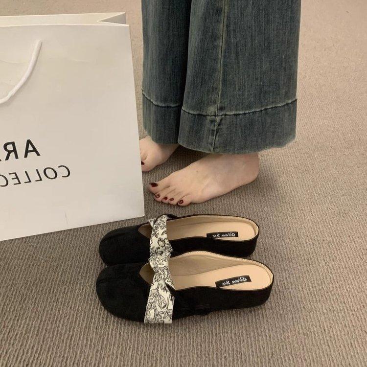 Retro Mori Literary and Artistic Style Baotou Half Slippers Women's 2025 Spring and Summer Outer Wear One Pedal Lazy Flat Bottom German Training Shoes