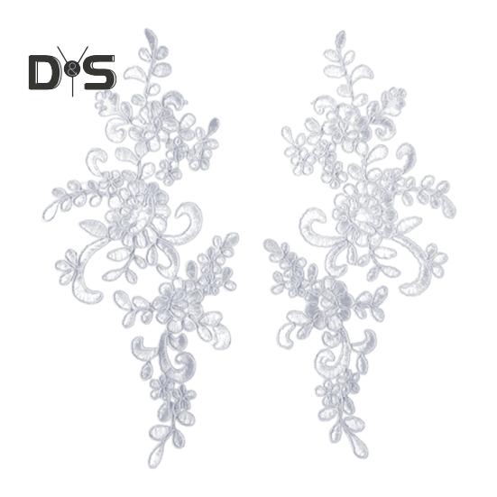 2 Pcs Embroidery Lace Applique Sewing Flower Fabric Collar Patch Motif Wedding Gown Dress Bridal DIY Crafts for Daily Wear Tailor Shops