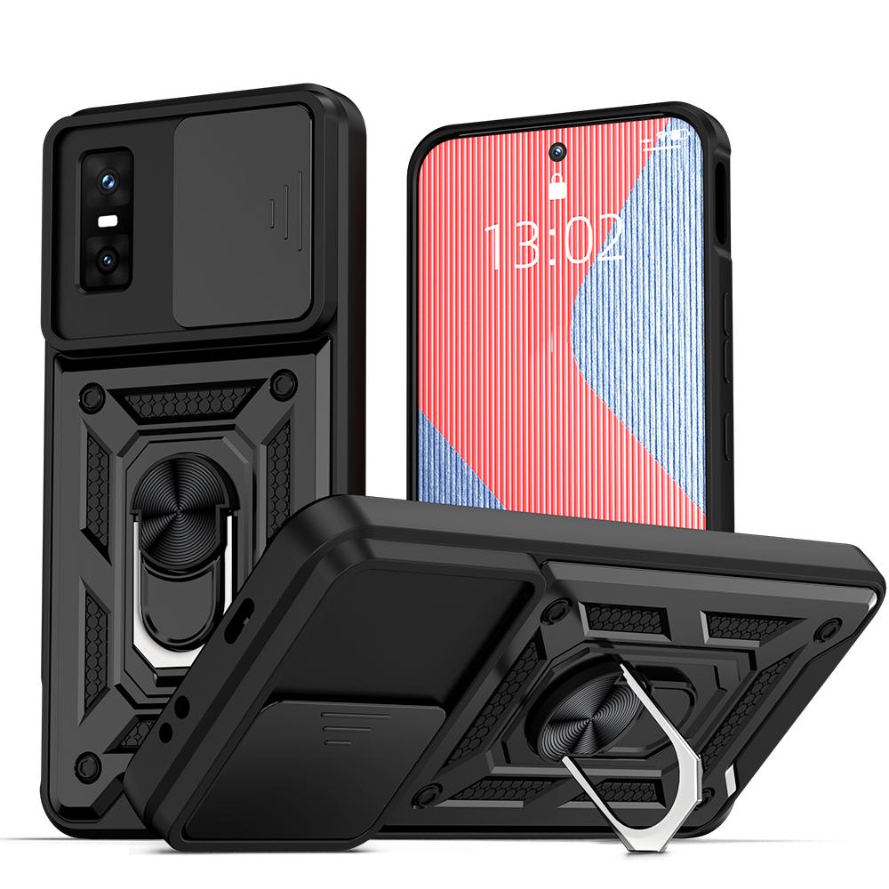 KEYSION Shockproof Armor Case for Infinix GT 30 Pro Slide Camera Lens Protection Ring Stand Phone Cover for Infinix GT 30 Pro 5G