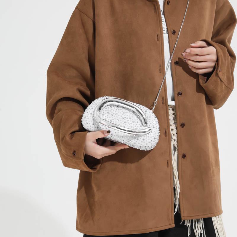 Borsa a Mano Rotonda in Acrilico di Tendenza Europea e Americana con Manico in Metallo - Borsa a Spalla/Crossbody da Sera da Donna
