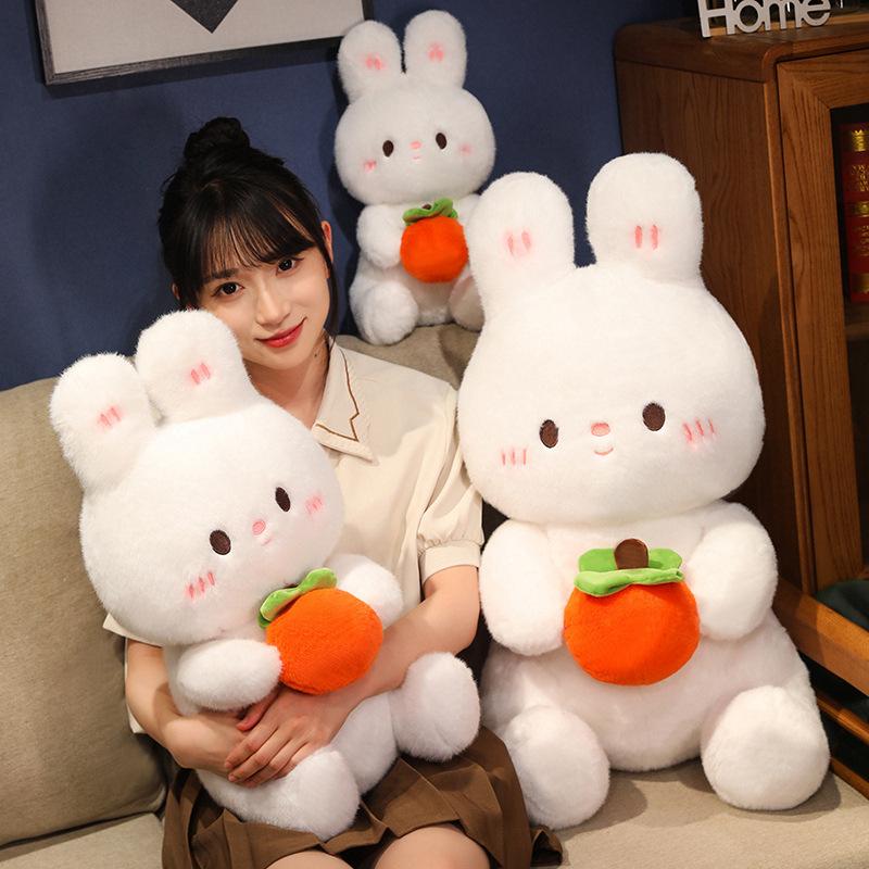 Rabbit Doll Holding Persimmon Plush Toy Grab Machine Rag Doll Doll Little White Rabbit Pillow Birthday Gift for Women