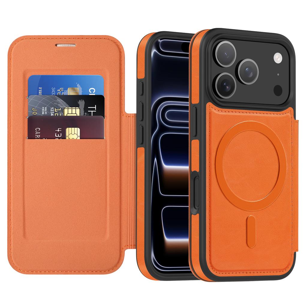 For iPhone 17 Pro Case Compatible with MagSafe RFID Blocking Card Holder Leather Phone Cover