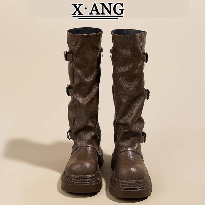 But knee leather high boots children pile boots pants tube boots thick sole heightening small knight boots thick heel boots