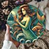 Mermaid Metal Wall Art Round Sign Decor for Bar Cafe Kitchen