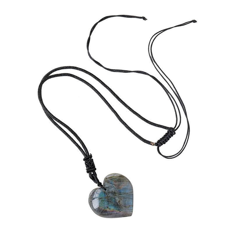 Natural Rhodochrosite Heart Pendant Necklace - Grey Moonlight Stone Heart-shaped Heart-shaped Energy Stone Crystal Artwork