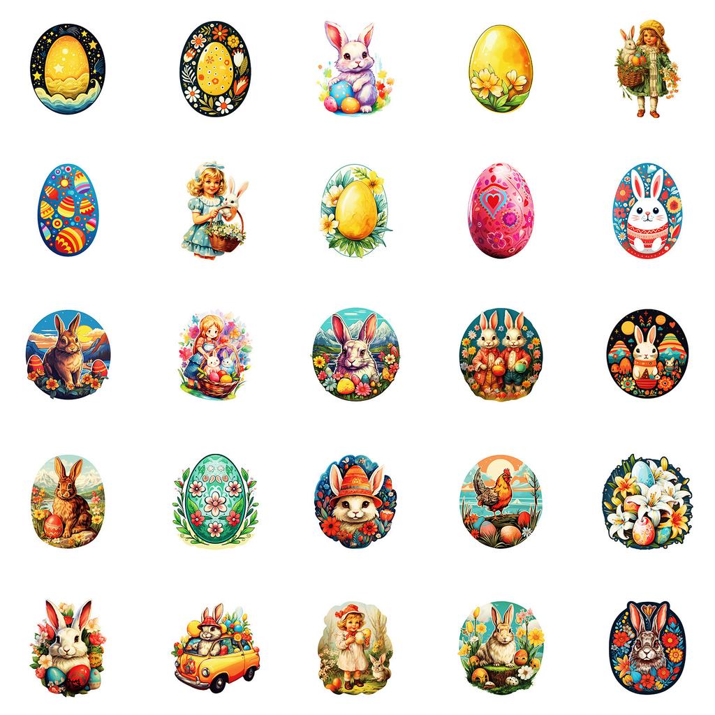 50 Naklejek o Różnej Tematyce Festiwalowej Ręcznie Malowane Kreatywne Naklejki Zajączka Wielkanocnego, Gęsiego Jaja