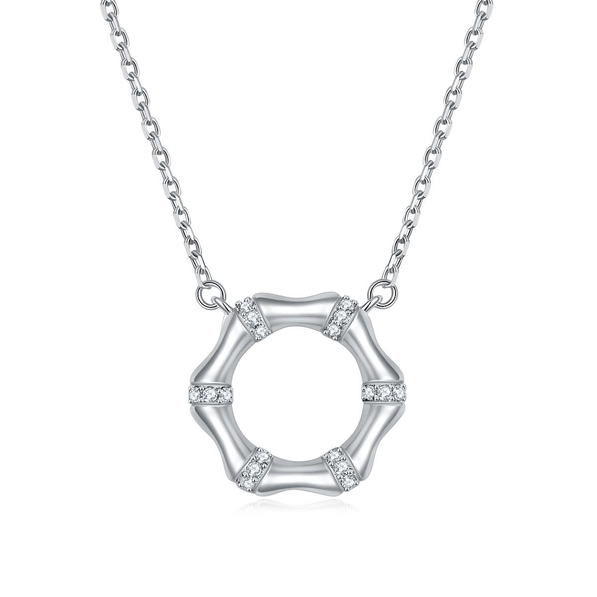 Bamboo round pendant necklace s925 sterling silver necklace female versatile niche design 925 silver платиновый