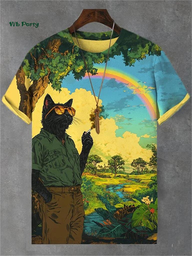 Funny Animal Cat Pattern Men's T-Shirt 3D Print Short Sleeve T-Shirt Oversized Outdoor Casual Men's Clothing