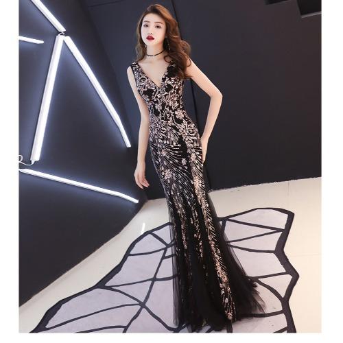 Evening Dress New Banquet Elegant Long Sexy Fishtail Toasting Dinner Dress Cocktail Party Long Dress