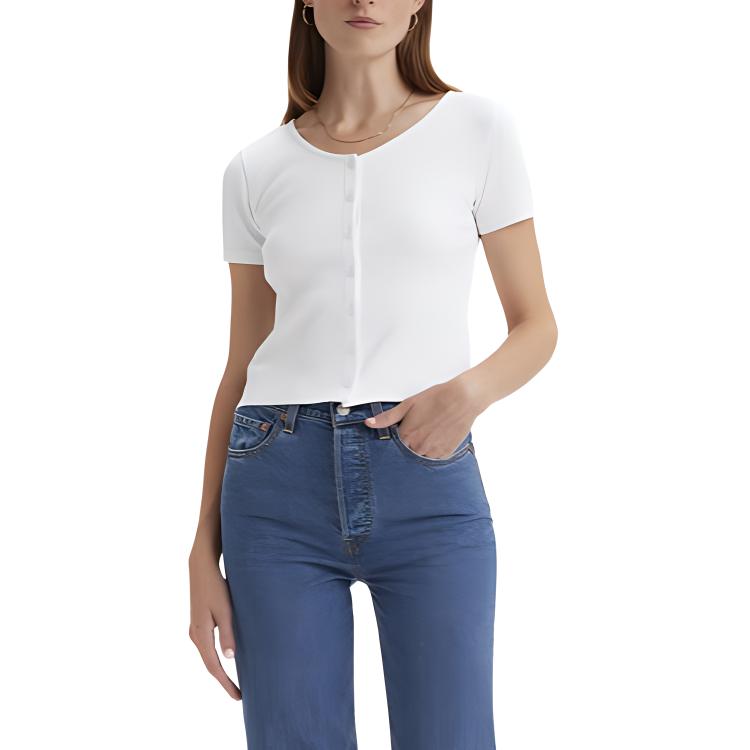 Levis Slim Fit Solid Color V-Neck Short Sleeve T-Shirt Women tops White A7182-0000