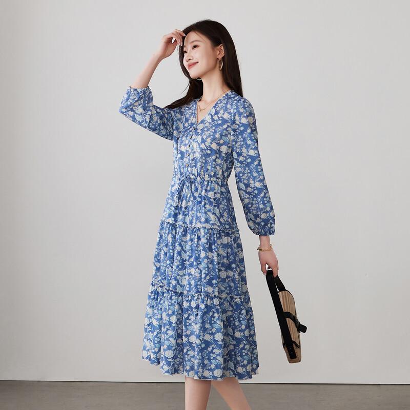 SOFSIL 2026 Spring Patchwork Floral V-Neck Midi Dress M