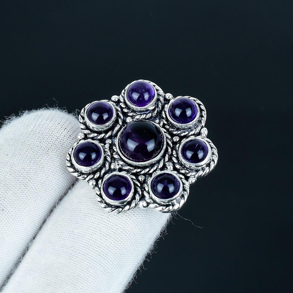 Natural Amethyst Gemstone Handmade 925 Sterling Silver Ring - Bohemian Jewelry Ring - Handmade Boho Jewelry for Women & Men, Women Gifts