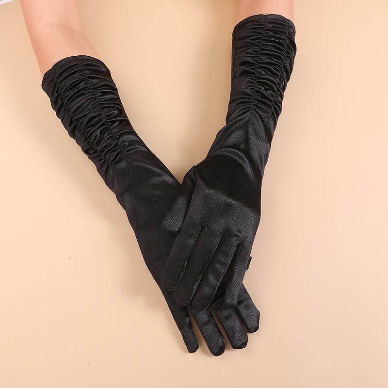 Sommer Sonnenschutz Satins Brauthandschuhe – Lange gefaltete Fingerhandschuhe für Hochzeiten, Partys und Modeveranstaltungen