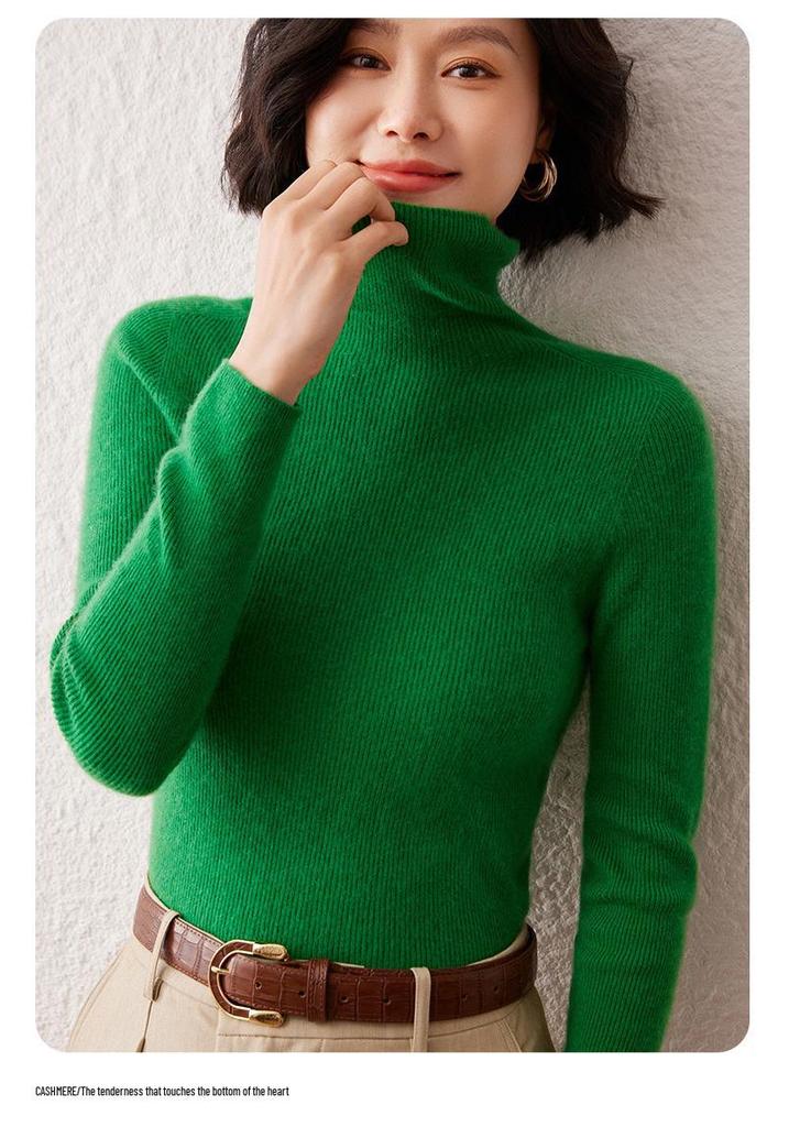 Women's High Neck Cashmere Sweater: Slim Fit Long Sleeve, Stacked Collar Knit for Autumn/Winter