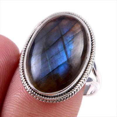 Natural Labradorite Gemstone 925 Solid Sterling Silver Jewelry Ring S.8.5 d4F15