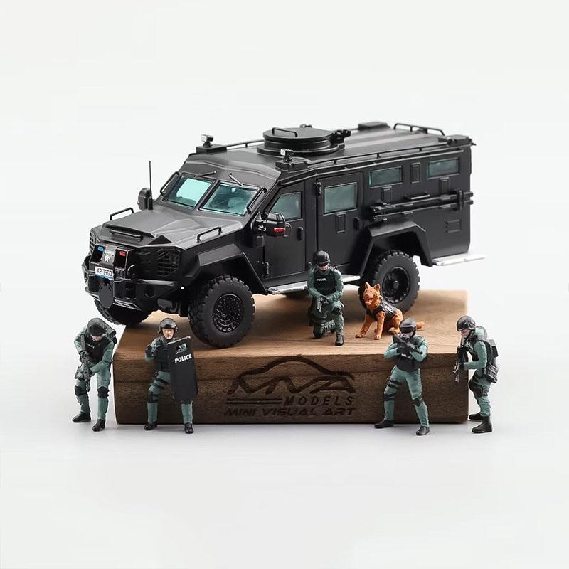 In Shock Mini Visuelle Kunst 1:64 Bearcat G3 Swat gepanzertes Fahrzeug Diecast Modell mit 5 Figuren & K9 Schwarz/Grau Spielzeug Geschenk Junge Weihnachten gray
