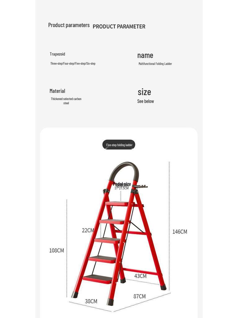 Folding Indoor Multifunctional Telescopic Ladder: High-Carbon Steel, Portable, Thickened Herringbone Design