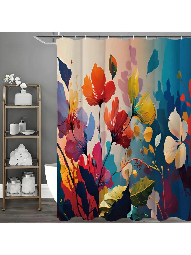 

Colorful Flower Shower Curtain, Bathroom Decorative Shower Curtain, Waterproof Shower Curtain With Hooks W60H190(CM)-1 Pcs