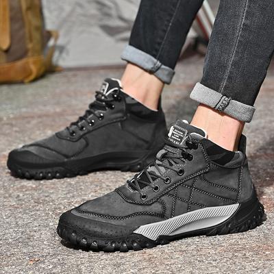 Fashion Men's Outdoor Sneakers Hiking  Mountain Boots Leather Waterproof Sneakers Work Seasons Shoes Anti-slip Wearable High Top Boots