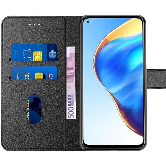 Coque pour Xiaomi Mi10T Pro (6.67") Pack 2 Verres Trempés Sous Forme Porte Feuille Pratique Rabat Magnétique Noir