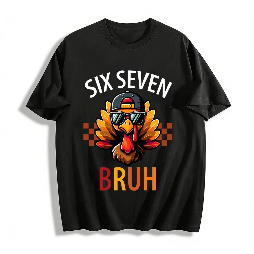 

Thanksgiving Cool Turkey BRUH Print Casual Top Pure cotton T-shirt XXS