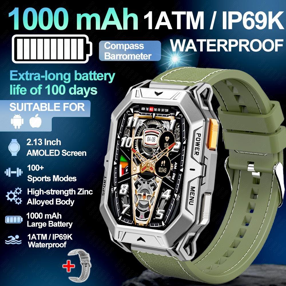 New 1000mAh Battery Smart Watch 2.13-Inch AMOLED Screen Men's Watch Compass 10ATM Waterproof Bluetooth Call Sports Smart Watch