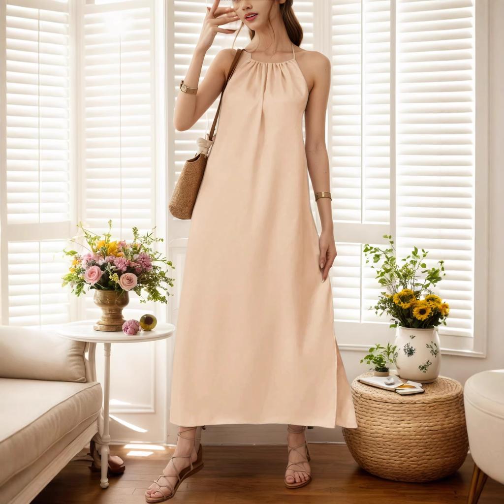 Women's clothing European and American new popular neck sleeveless solid color vest dress women's summer