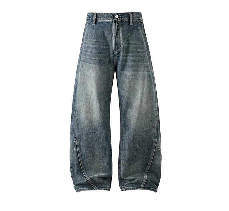 American Retro Scimitar Jeans Men's Autumn New Loose Low-rise Men's and Women's Trousers Washed Straight Wide-leg Trousers