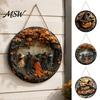 Autumn Porch Wall Decoration Halloween Witch Hanging Sign, 8" Round Wooden Door Forest Rustic Holiday Plaque Witches Sign for Home Front Seasonal Art