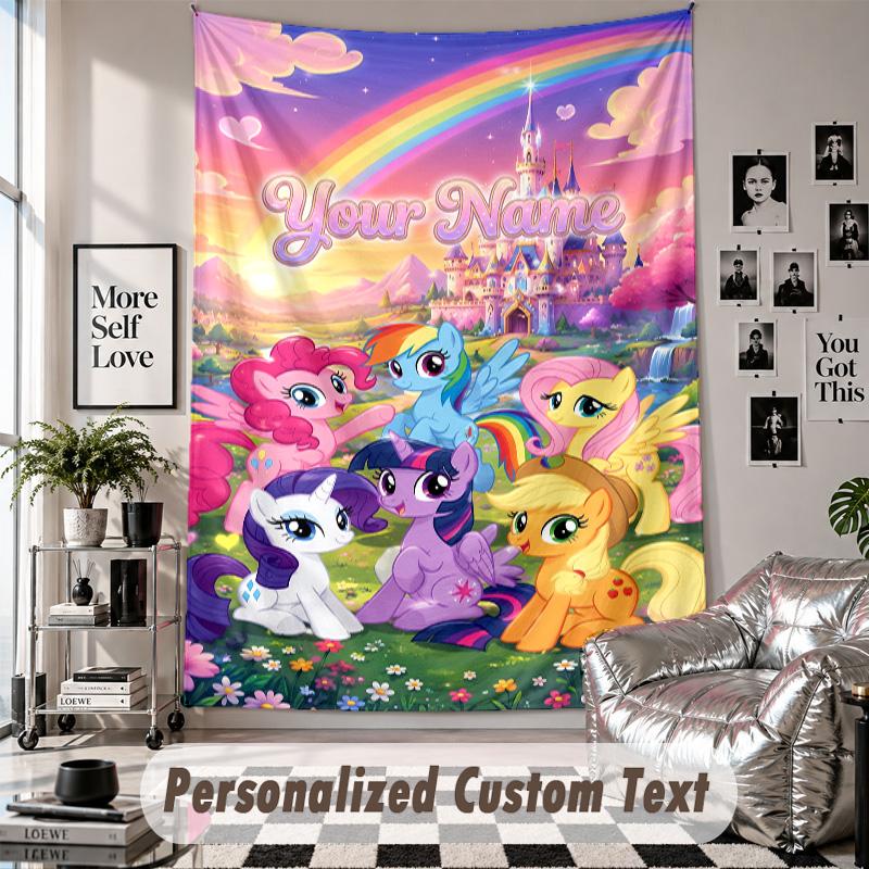 Wall Hanging Tapestry With Custom Name & Text, My Little Pony Decorative Tapestry For Bedroom