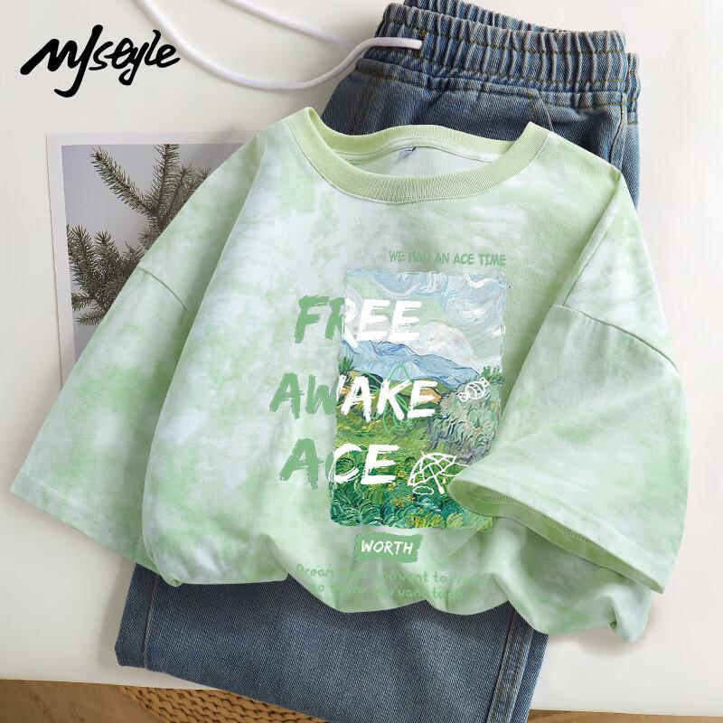 MJ STYLE Pure Cotton Tie-Dye Short Sleeve T-Shirt L