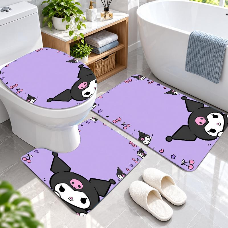 3Pcs Flannel Toilet Mat Set Kuromi Bathroom Rug Bath Carpet Non Slip Home Decor