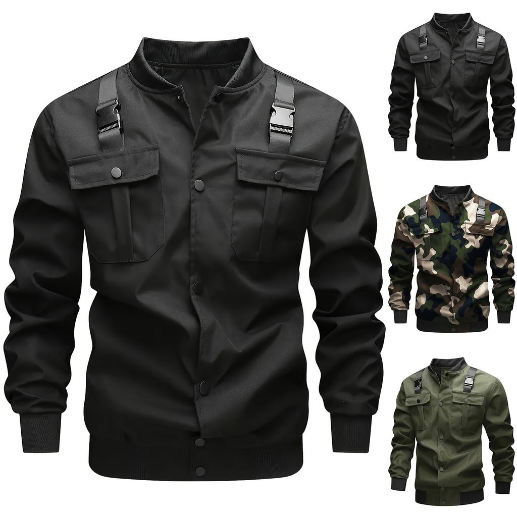 Men's Solid Color Camouflage Outdoor Sports Jacket Men's Pocket Button Casual Jacket