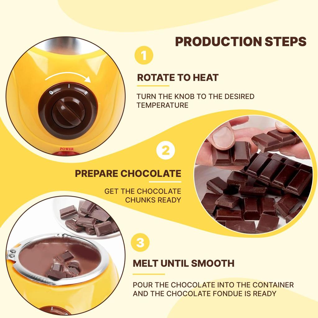MultiOutools Mini Elektryczny Zestaw do Fondue z Widelczykami do Maczania, Garnek do Fondue do Rozpuszczania Czekolady i Cukierków, akcesoria kuchenne