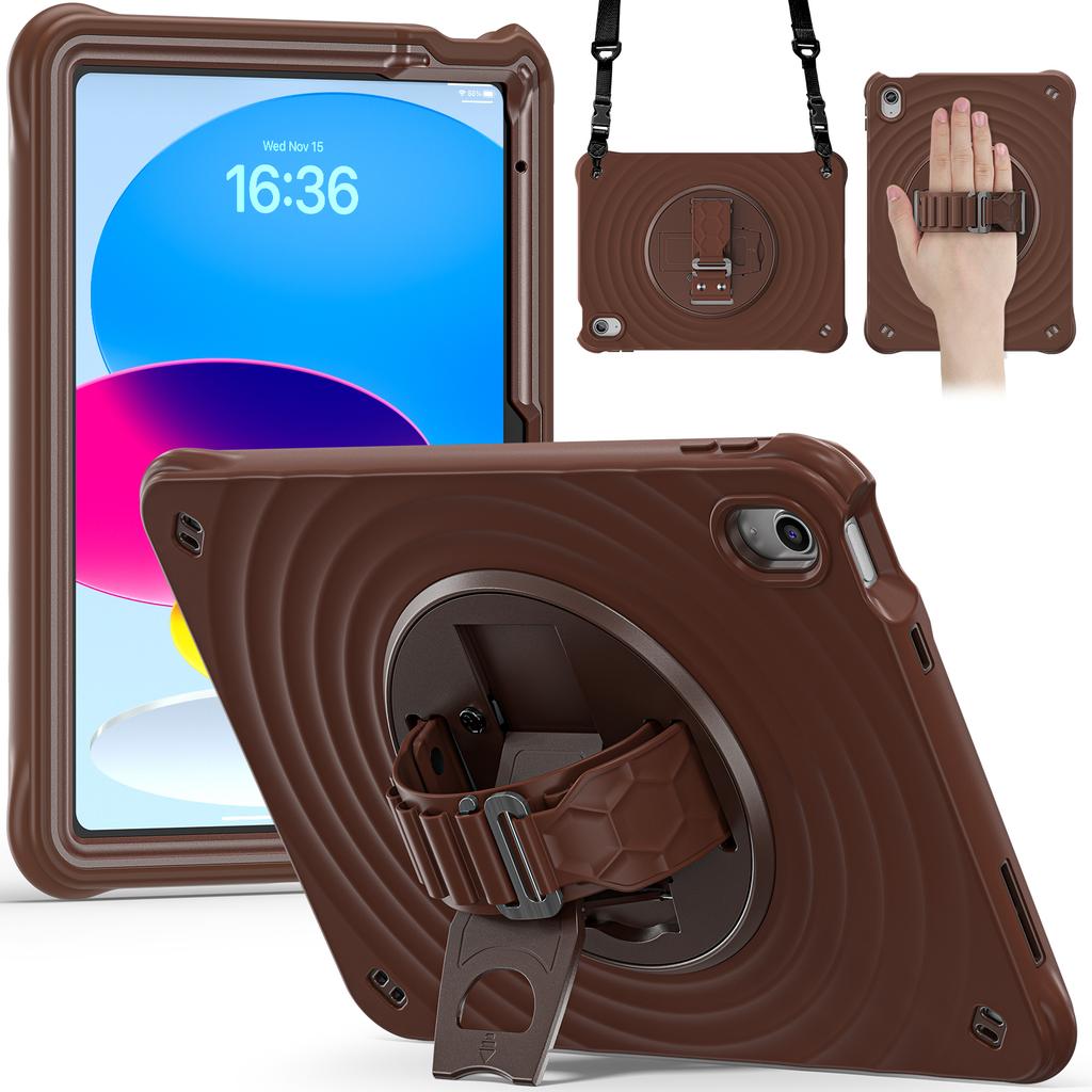 For iPad (2025)/10.9 (2022) Case Kickstand Hand Strap Tablet Cover with Shoulder Strap