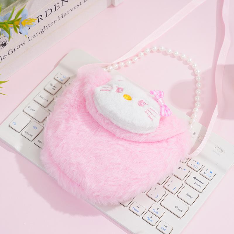 Hello Kitty Gradient Plush Crossbody Bag: Kids' Coin Purse & Earphone Holder with Zipper