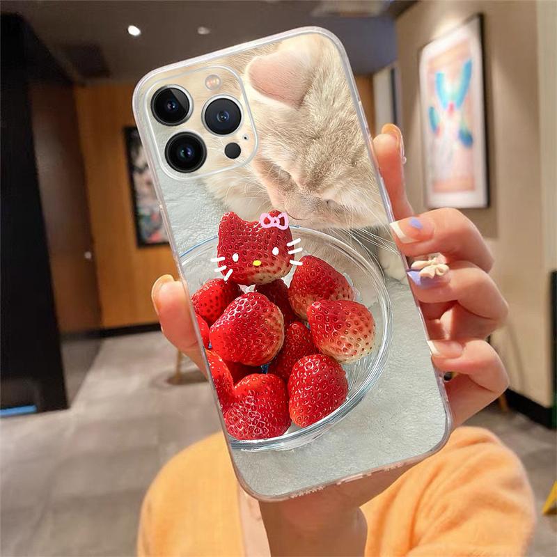 Phone Case For Iphone 17ProMax 17 Pro Air 16 15 14 13 Pro Max 16 15 14 13 Pro 15Plus Strawberry Fruit Cat