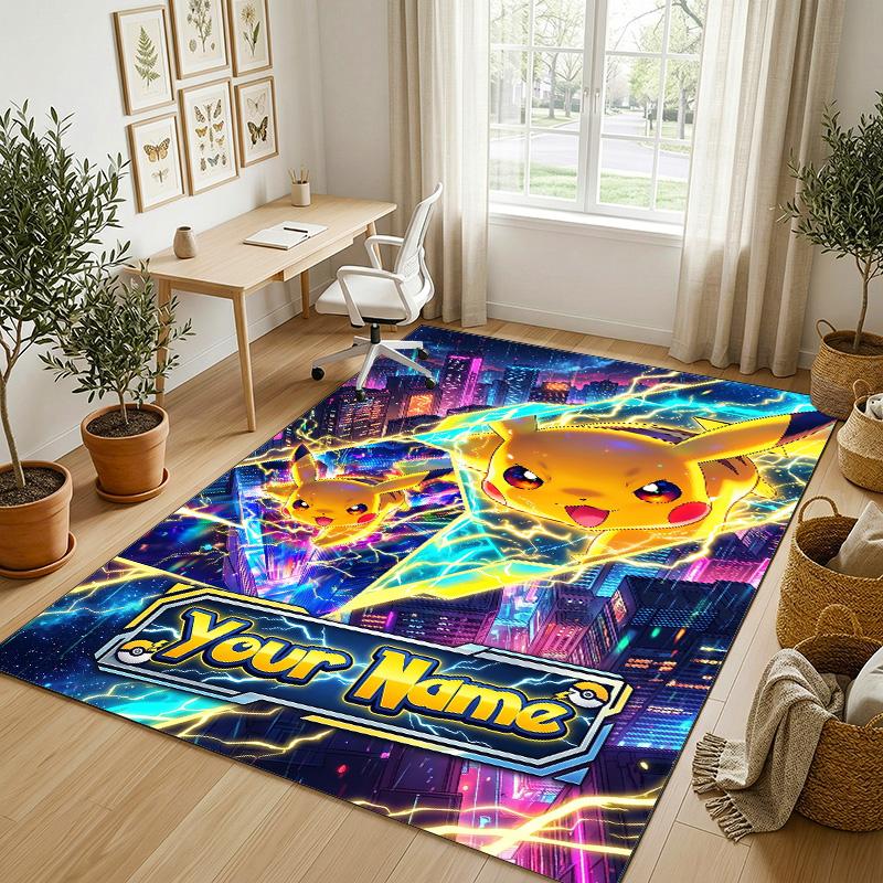 Personalized Crystal Velvet Carpet,Pokémon Custom Printed Name, Plush Area Rug For Home Indoor Decor