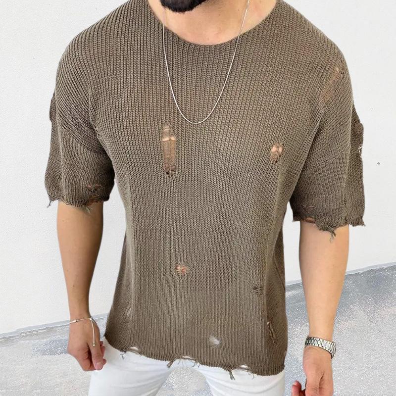 

Мужской вязаный свитер на лето 2025 года, ажурный, с круглым вырезом, с коротким рукавом XXL