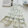 Girls' Summer 2026 Off-White and Blue Floral Sleeveless Layered Cake Dress
