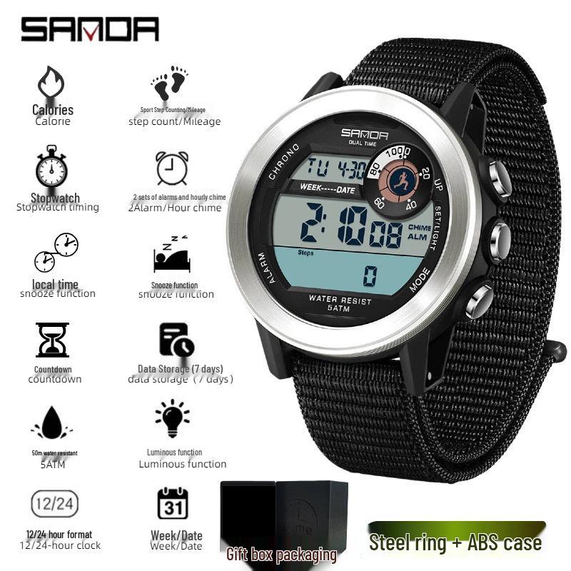 Sanda Multifunction Teen Sports Watch: Calorie Counter, Single Display, Pedometer, Waterproof.